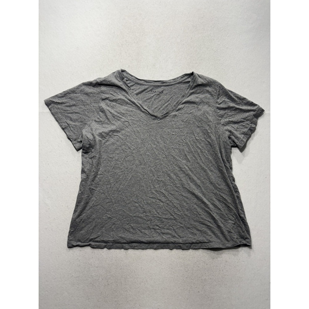 Ava & Viv Shirt Womens 1X Gray V Neck Short Sleeve Cotton Tee Plus VN1042782